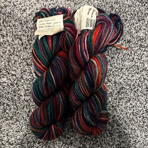 koigu Hand-Painted Wool Yarn in Green, Blue, Red & Pink Variegation- 2 Skeins